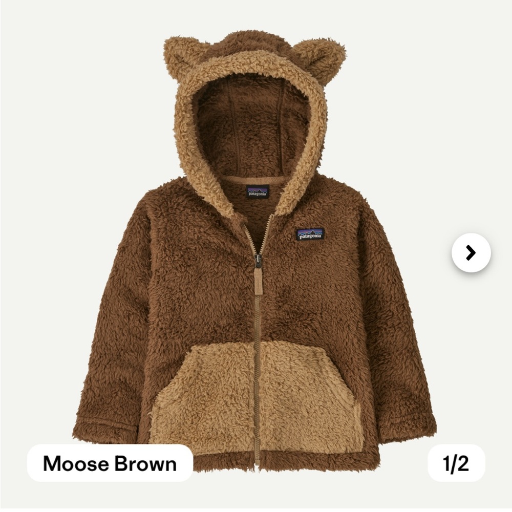 Patagonia Toddler Moose Brown Baby Furry Friends Fleece Hoody 3t